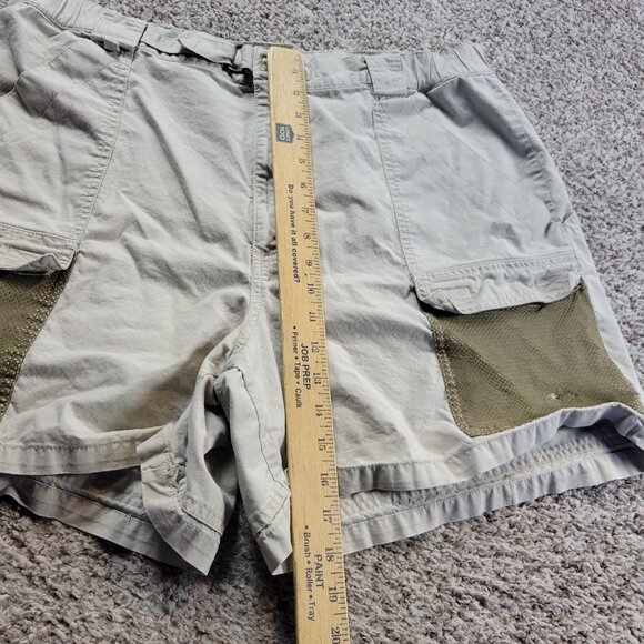 Columbia Shorts Mens XL Beige PFG Fishing Mesh Pockets Cotton Stretch Fish Flaw* - Picture 5 of 9